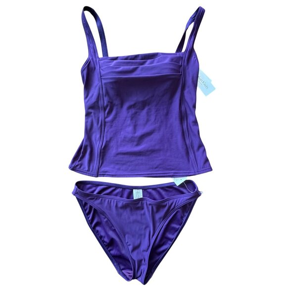 CALVIN KLEIN Tankini Swimsuit Set Womens 12 NEW Purple Two Piece Tank Bikini NWT - Picture 1 of 14